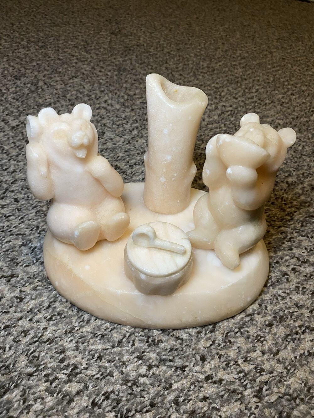 Vintage Soviet Candlestick Bear Stone Marble Natural Original USSR Statuette